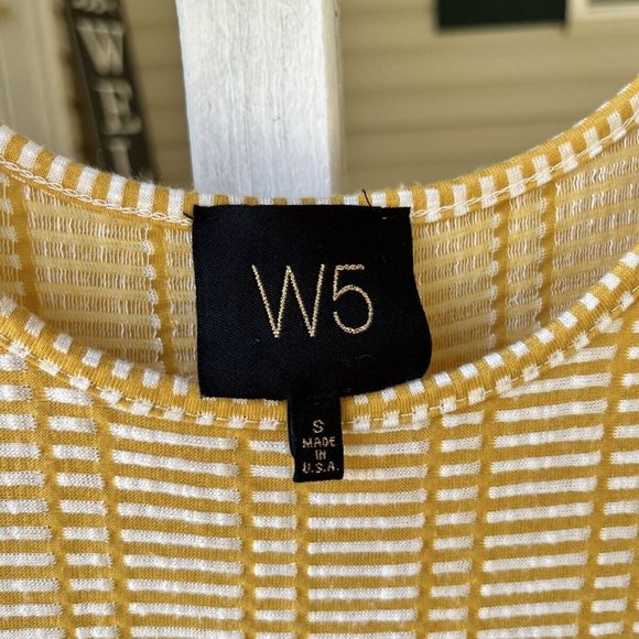 Anthropologie W5 Yellow Striped Tank Top Black Trim White Tassel/Fringe Sz S - Picture 3 of 9